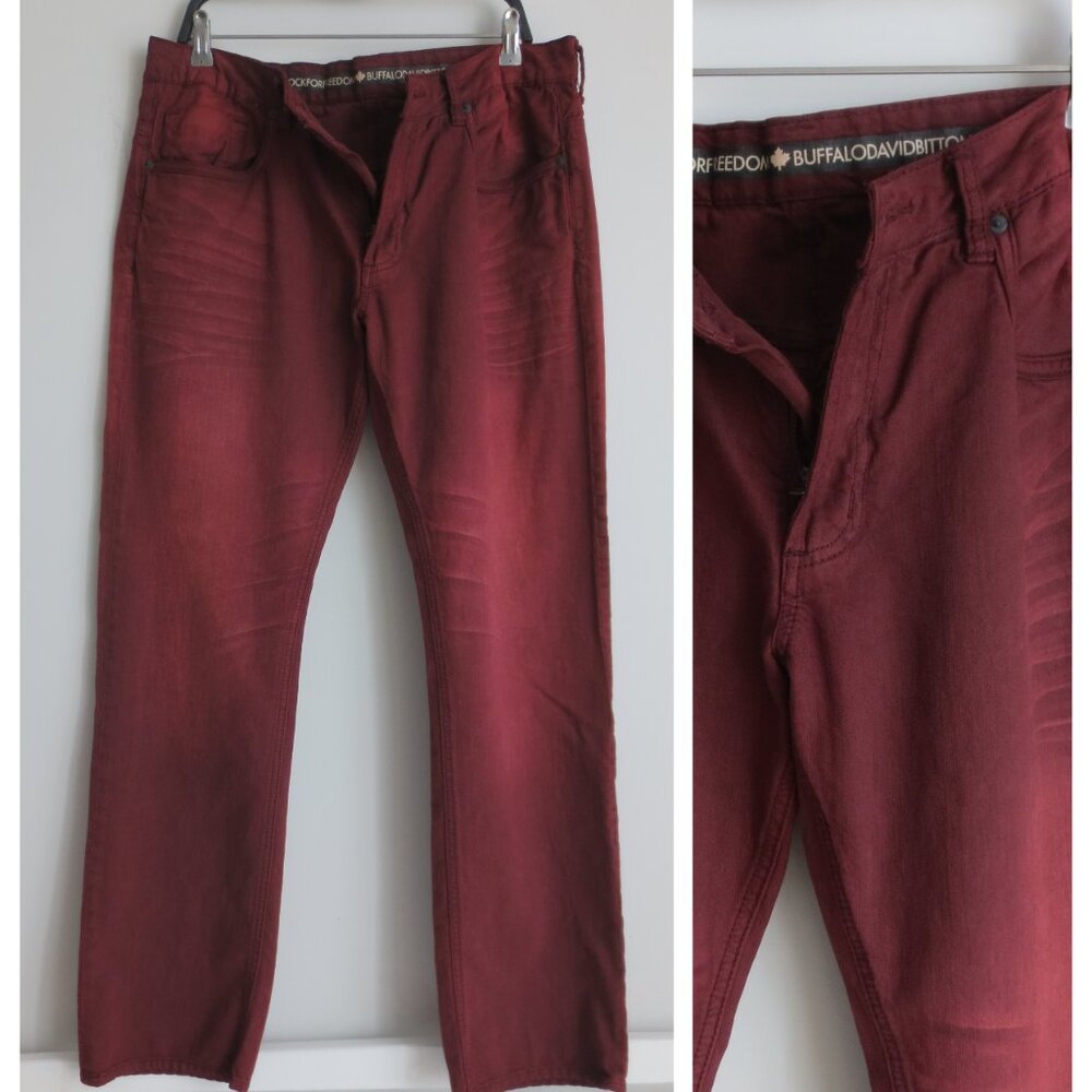 BUFFALO MEN'S SLIM JEANS BURGUNDY Sz-36/32